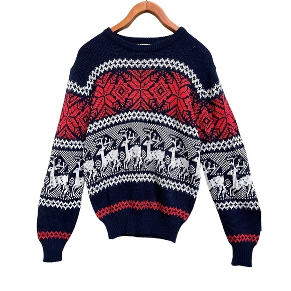 Vintage Fair Isle Nordic Unisex Reindeer Snowflake Christmas Sweater, Size M - Picture 1 of 11